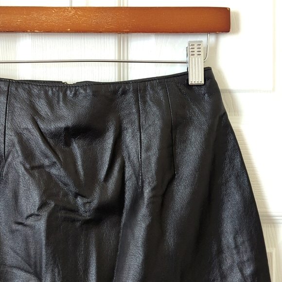 Bagatelle 90's Vintage Genuine Leather High Waisted A-Line Mini Skirt Black 4 - Picture 3 of 13